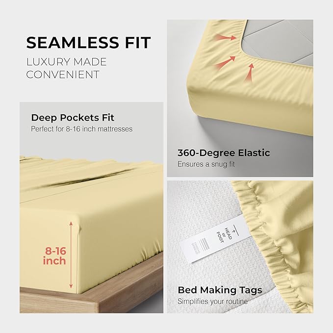 THREAD SPREAD 100% Egyptian Cotton Sheets Queen Size - 1200 Thread Count 4 PC Queen Sheet Set Egyptian Cotton, Sateen Weave Luxury Sheets Queen Size, High Thread Count Sheets, 17" Deep Pocket - Beige