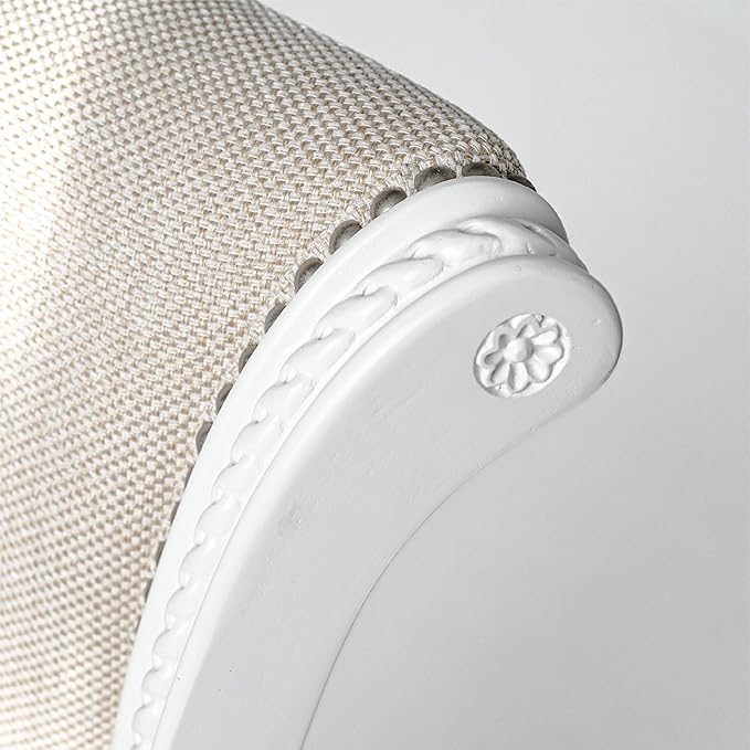 Maven Lane Pullman Counter Stool 26 Inches – Set of 4 – Swivel Stools with Footrest – White Solid Wood Frame & Natural Fabric Upholstery – Perfect for Kitchen Islands & Counters