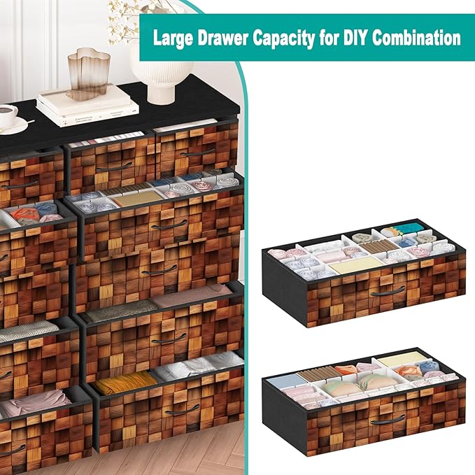 TV Stand Dresser for Bedroom, Tall Fabric Drawer Dresser, Chest of Drawers, Fabric Storage Organizer Cabinet for Closet, Nursery (Solid Brown)