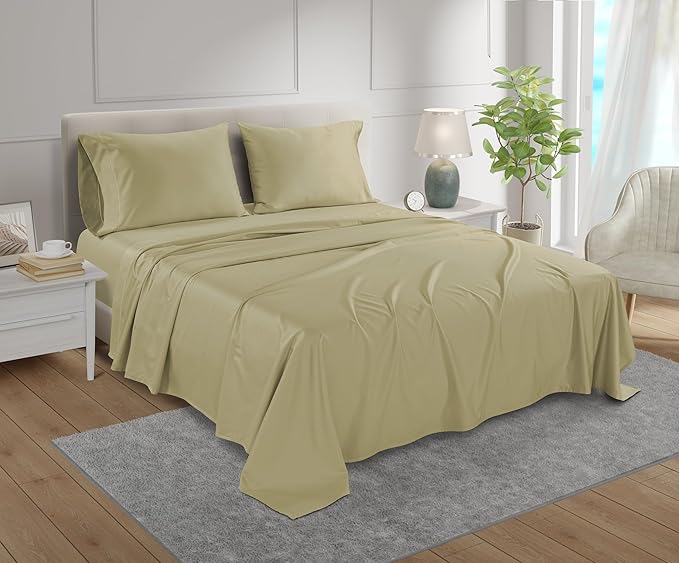 100% Cotton Bed Sheets Queen Size Bed Set, 800 Thread Count Deep Pocket Queen Sheet Set, No lint Soft Breathable Sateen Weave 4-Piece Egyptian Cotton Sheets, Fits upto 17", Machine Washable- Seafoam