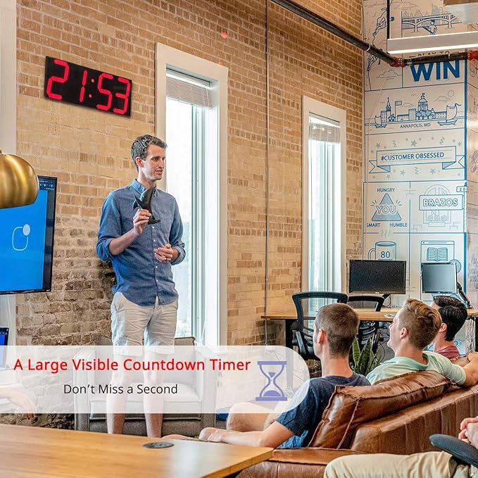 Goetland 18 inch Oversized Digital Wall Clock LED Modern Large Display Temperaturer Multi Functional Remote Control 4-Digit for Kitchen Office Living Room Classroom Single Red