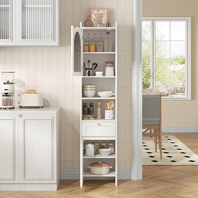 Tall Bathroom Storage Cabinet with 1 Drawer and 2 Doors - Modern Bath Organizer, Slim Freestanding Storage for Bathroom Essentials (11.8 Inches Wide), White