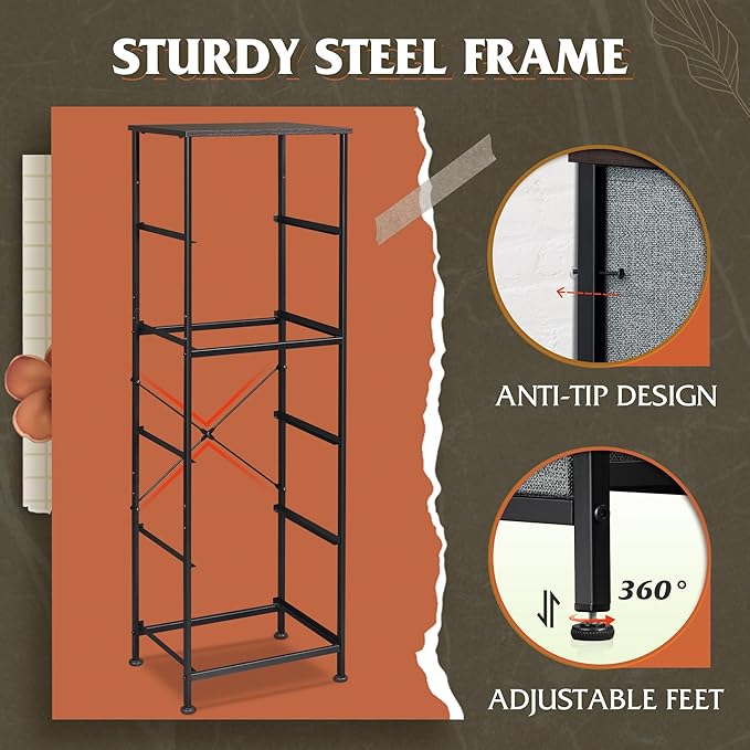 WLIVE Fabric Dresser, 5-Drawer Tall Dresser for Bedroom, Storage Dresser Organizer with Fabric Bins, Wood Top, Sturdy Steel Frame, Chest of Drawers for Closet, Hallway, Dark Grey