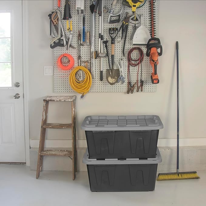 CX BLACK & YELLOW, 27-Gallon Heavy Duty Tough Storage Container & Snap-Tight Lid, Black & Grey (14.3"H x 20.6"W x 30.6"D), Weather-Resistant Design and Stackable Organization Tote [2 Pack]