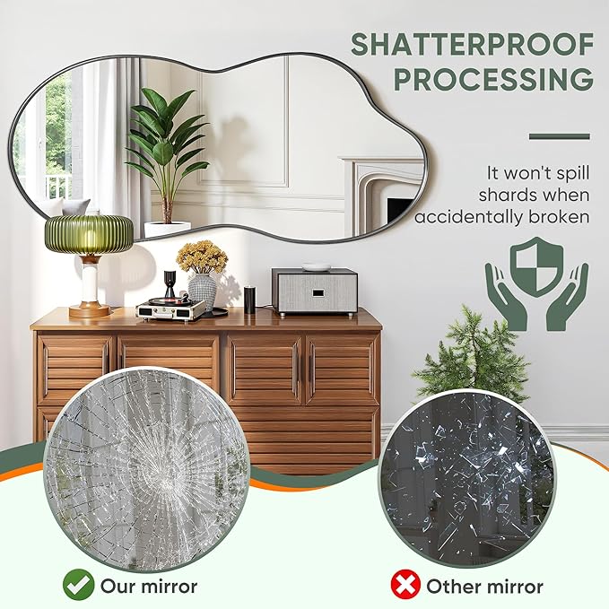 Suidia Irregular Wall Mirror, 55"x28" Bathroom Mirror Asymmetrical Mirrors Artistic Mirrors Decorative for Living Room Bedroom Bathroom Hallway Entryway, Black, Cloud Style