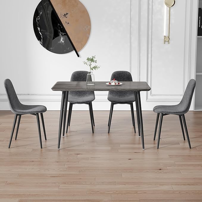 Dining Table Set for 4,Modern Rectangle Wood Dining Table and Fabric Dining Chairs 4, 5 Piece Kitchen Table and Chairs for 4 Small Space,Apartment