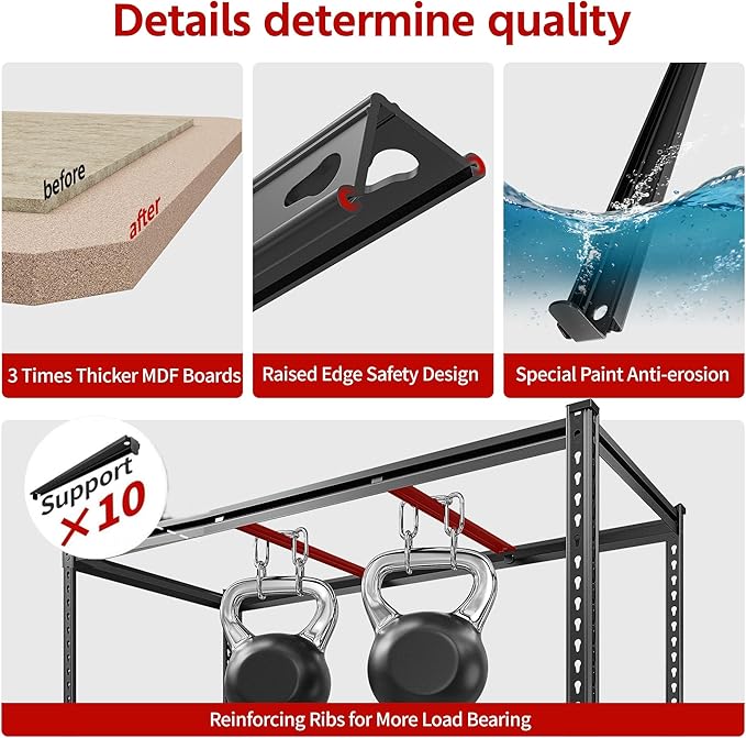 REIBII 48" W Garage Shelving Heavy Duty, 3000LBS Storage Shelves, 5-Tier Adjustable Metal Shelving, Garage Shelves Sturdy Industrial Shelf, Easy Assemble, 72" H x 48" W x 18" D