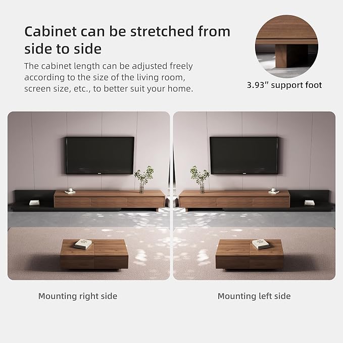 Mid-Century Modern Expandable TV Stand with 3 Drawers – Adjustable Entertainment Center for Living Room & Bedroom (79" to 130"), Stylish Walnut Brown Media Console