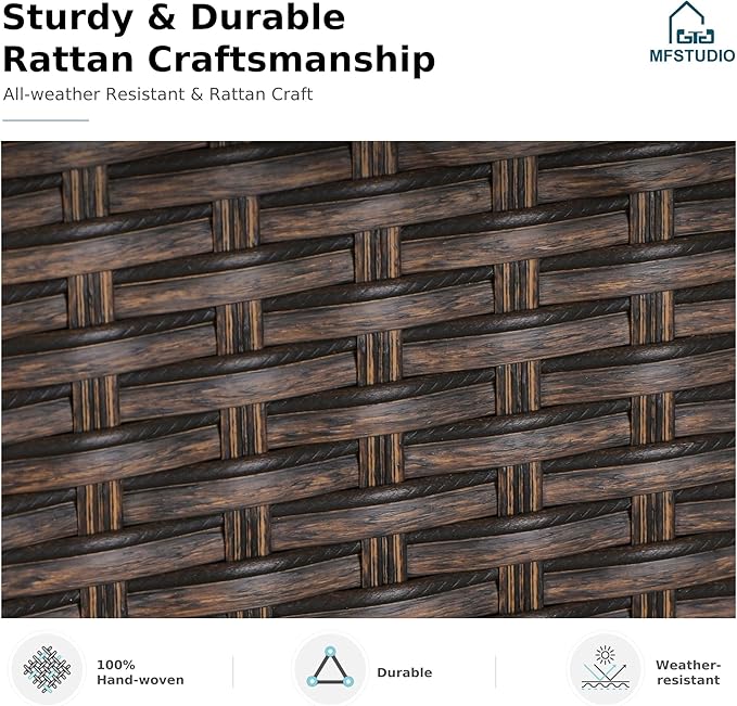 MFSTUDIO Outdoor Patio Dining Sets for 8, All Weather Square Cast Aluminum Outdoor Table and 6 Wicker Chairs, 7 Piece Patio Furniture Set for Deck, Backyard, Garden