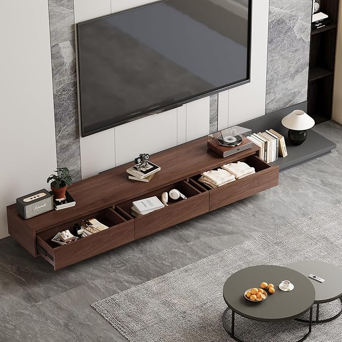 Mid-Century Modern Extendable TV Stand with Ample Storage for Living Room – Adjustable TV Cabinet from 78.7" to 130", 3-Drawer Entertainment Center, Walnut