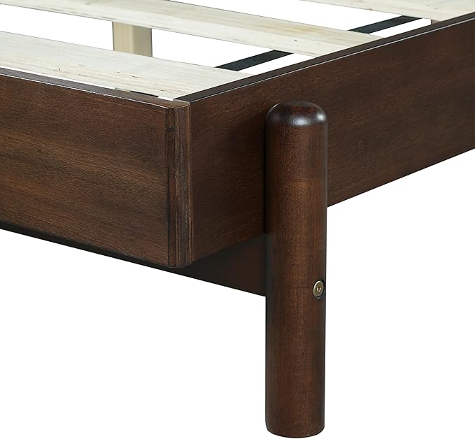 King Size Platform Bed Frame with Headboard, Premium Rubber Wood Mid Century Modern Bed, Sturdy Slat Support, Easy Assembly (Mattress Not Included) (Light Walnut, King)