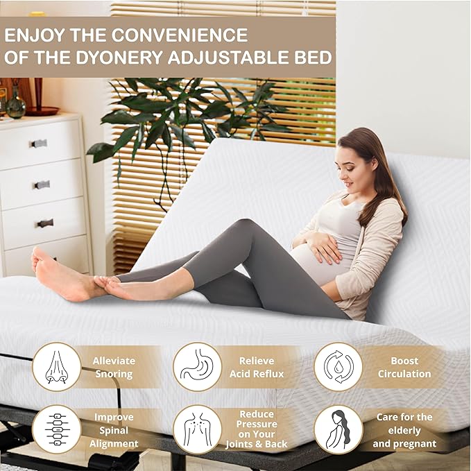 Twin XL Adjustable Bed Base Frame with Wireless Remote + 10 Inch Twin XL Green Tea Gel Memory Foam Mattress Bed in a Box, Head and Foot Incline, Zero Gravity, Fiberglass Free, 80" x 38"