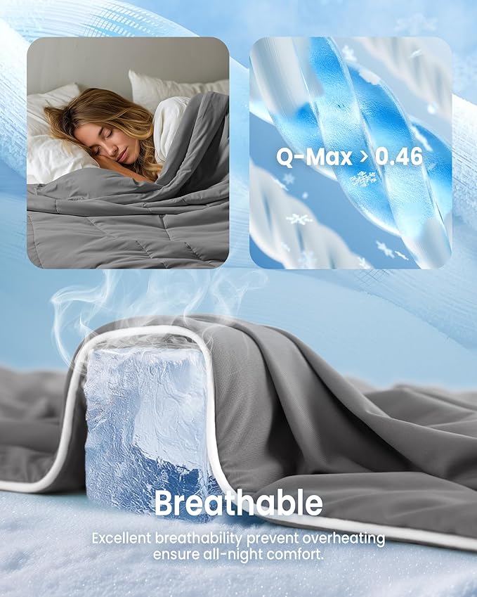 Cooling Comforter King Size, Breathable Blanket for Hot Sleepers & Night Sweats, Q-Max>0.46 Tech, Summer Lightweight & Skin-Friendly Bedding,106"x97", Grey