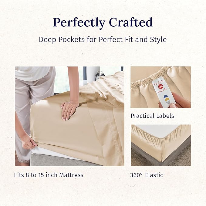 California Design Den 100% Cotton Sheet Set Twin XL, 600 Thread Count Sheets, Sateen, Soft, Cooling Twin XL Sheets, Hotel-Quality Bedding Sheets & Pillowcases (Golden Tan)