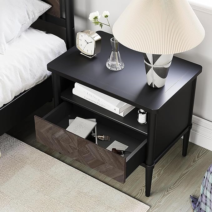 Lenia King Bed Frame with 2 Matching Nightstands – Modern Wood Platform Bed Set, Chevron Diamond Design, No Box Spring Needed, Slatted Support, Mocha Finish (Mocha Black, King)