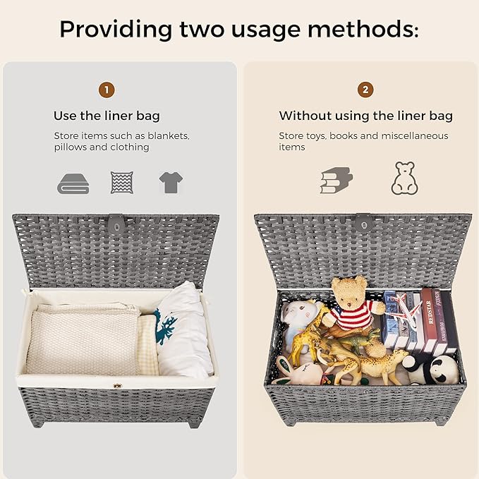 Wicker Storage Basket with Lid,Rattan Shelf Basket with Removable Liner Bag,160L Storage Bin,Storage Trunk with Heightened Feet,Storage Container for Wardrobe,Home Organizer