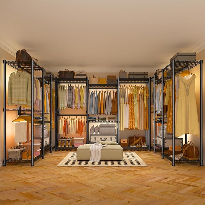 Raybee Clothes Rack Load 900Lbs, Heavy Duty Clothing Rack for Hanging Clothes Freestanding Garment Rack 77" H x 69'' W x 16'' D,Black