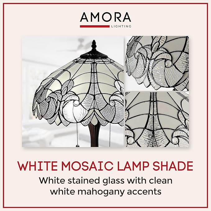 Amora Tiffany Style Floor Lamp - 62” Floral Mahogany Stained Glass Floor Lamp