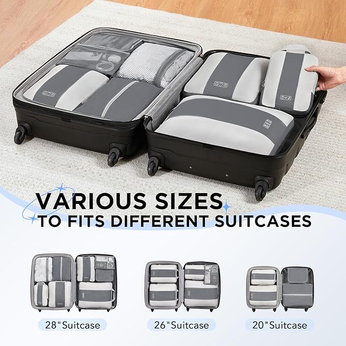 8 Set Compression Packing Cubes for Travel Essentials,Compressible Expandable Packing Cubes for Suitcase,OlarHike Luggage Organizer Bags for Travel,Handy Helper for Organizing Clothes(Gray)
