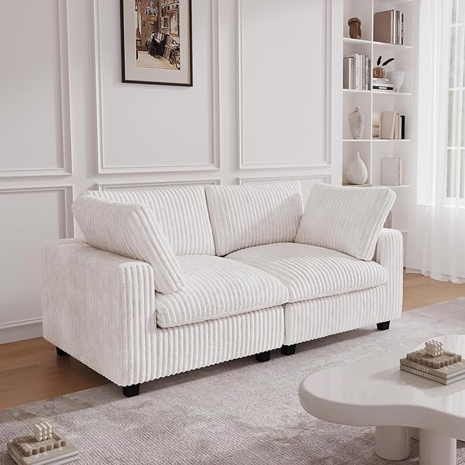 JACH 78" Deep Seat Sectional Couches, Convertable Sleeper Sofa for Living Room, Love Seat Couch, Sofa Covers Washable, Modular Sectional Sofas for Living Room, Apartment, Beige