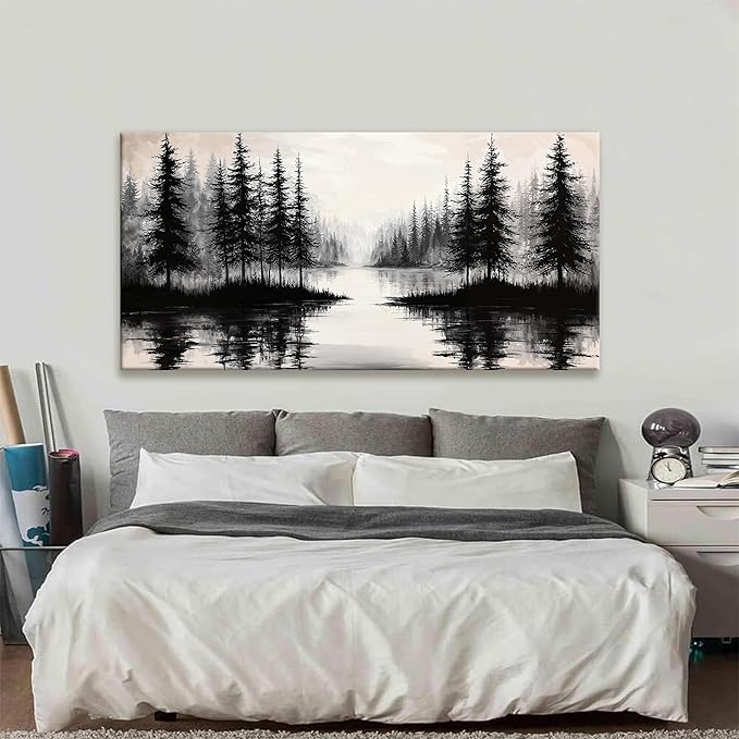 QSQ Large Wall Art For Living Room Canvas Art Wall Decor Modern Minimalist Artwork Forest River Landscape Paintings Pictures For Bedroom Apartment Office Mural Aesthetic Artwork 29 X 58 In