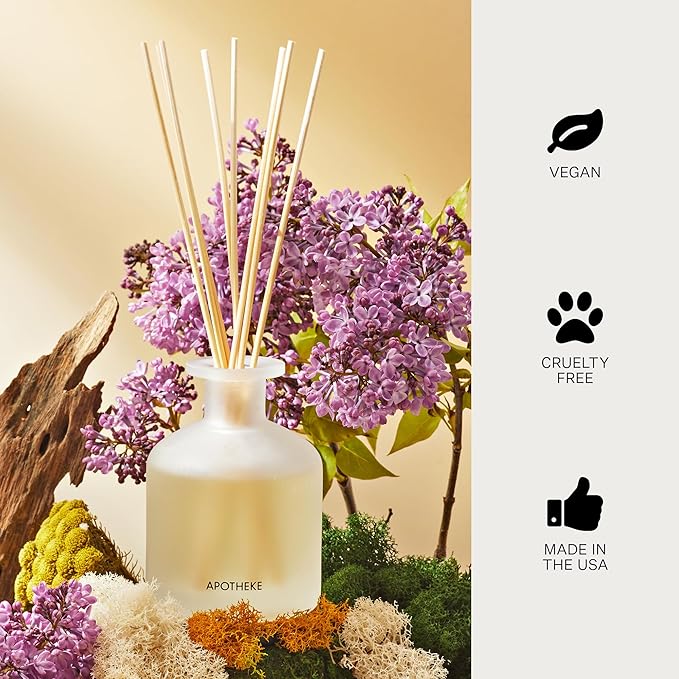 Apotheke Luxury Scented Reed Diffuser for Home, White Vetiver - 6.7 Fl Oz Essential Oil Aromatherapy - 10 Rattan Scent Sticks Room Diffuser - Long-Lasting Fragrance for Bedroom, Home, Bathroom