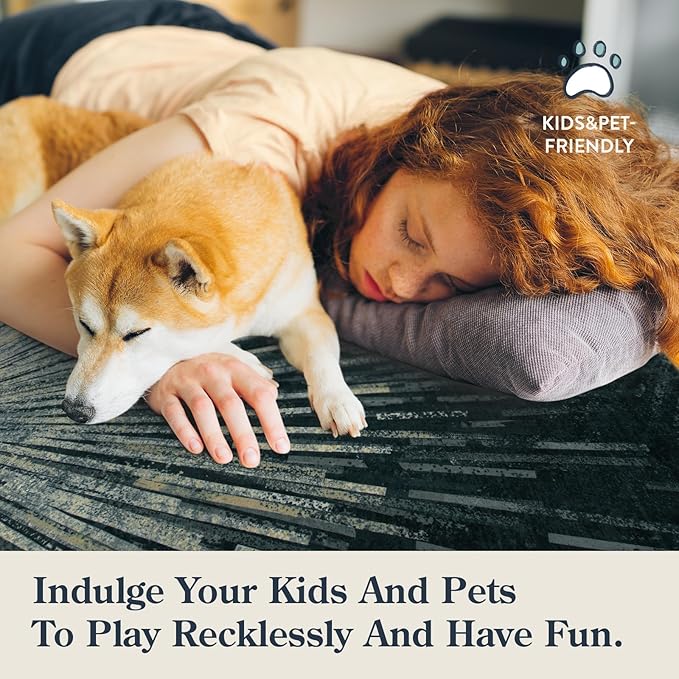 Lahome Washable 6 x 9 Area Rug, Non-Slip Stain Resistant Living Room Rugs Non-Slip Ultra-Thin Soft Bedroom Carpet, Modern Abstract Print Low-Profile Indoor Carpet for Dining Room Office