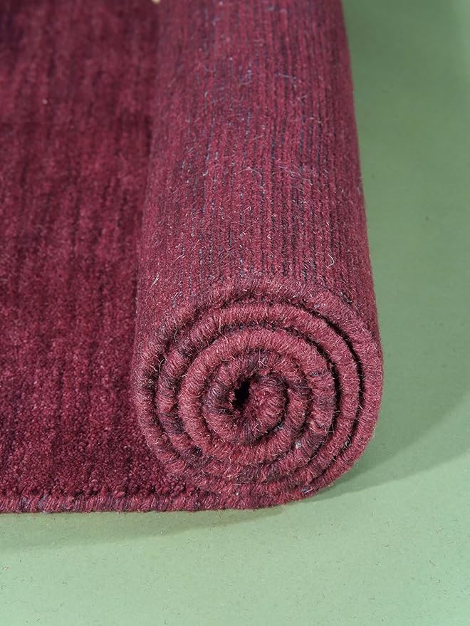 Hand Knotted Loom Wool ECO-Friendly Area Rugs - 2'6''x6', Runner, Dark Red Color, Solid Plain Design, High Pile Handmade Anti Skid Area Rugs for Living Room, Bed Room (L00111)