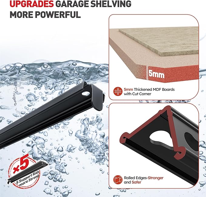 REIBII 2020LBS Storage Shelves 5 Tier Garage Shelving Heavy Duty, Adjustable Metal Shelving, Garage Shelves for Basement, Warehouse, Pantry, Closet, Kitchen 72" H x 35.55" W x 16" D, Black, 3 Pack