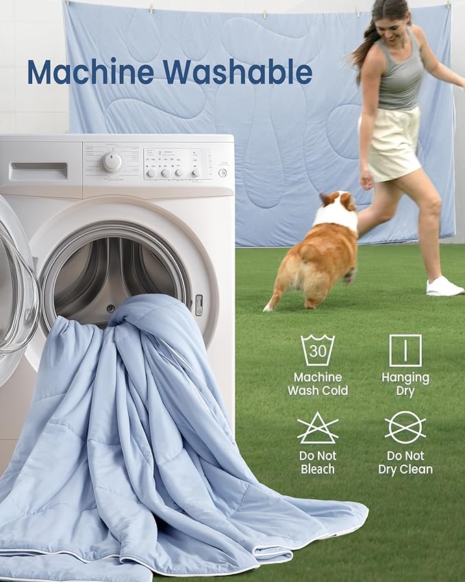 Cooling Comforter King Size, Breathable Blanket for Hot Sleepers & Night Sweats, Q-Max>0.46 Tech, Summer Lightweight & Skin-Friendly Bedding,106"x97", Light Blue