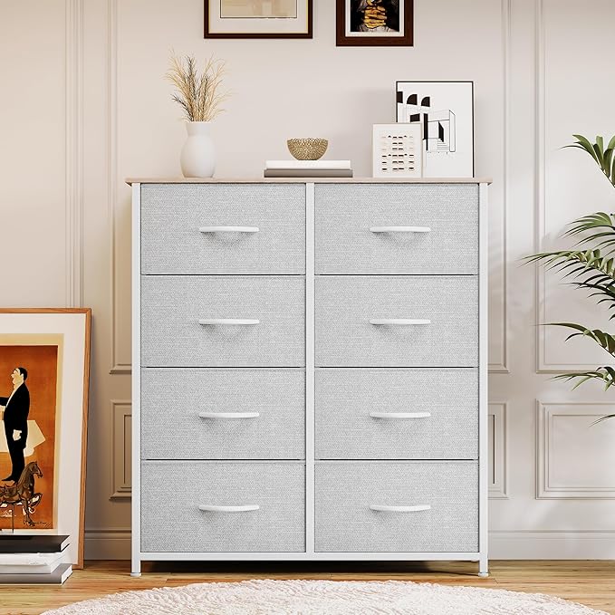 YITAHOME Dresser for Bedroom, Fabric 8 Drawers, Tall Dresser with Fabric Bins, Storage Tower Unit, Chest of Drawers for Living Room, Hallway, Closets