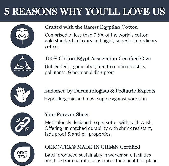 100% Egyptian Cotton Percale Sheets California King - Genuine Luxurious 400 Thread Count - Naturally Crisp, Breathable, Skin-Friendly & Cooling - Softer After Each Wash -Oeko-TEX Certified Giza