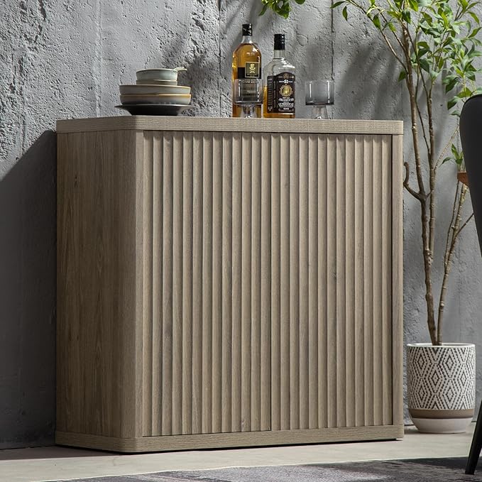 SICOTAS Buffet Cabinet with Storage Sideboard Accent Modern Credenza with Doors & Shelves Fluted 34.6" Tall Media Console Mid Century Coffee Bar Table for Living Room Kitchen Dining Room Hallway