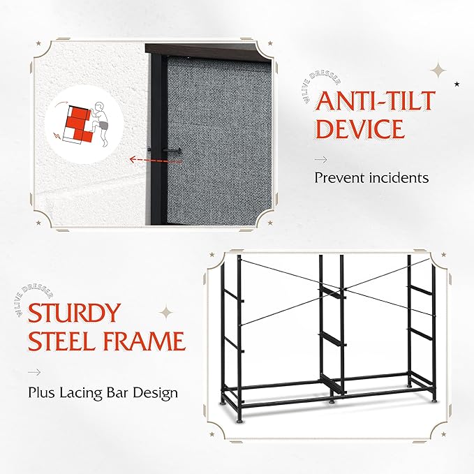 WLIVE Large Dresser for Bedroom, Fabric Dresser with 10 Drawers, Storage Tower with Fabric Bins, Double Dressers, Chest of Drawers for Closet, Living Room, Hallway, Dark Grey