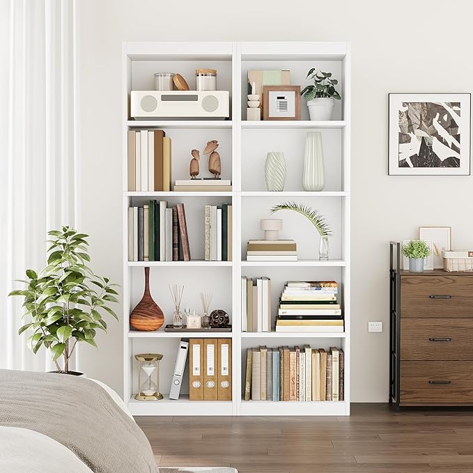 5-Tier Bookcase,Open Storage Shelf,Narrow Tall Book Shelf,Freestanding Display Storage Shelves Suitable for Home Office,Living Room and Bedroom,White