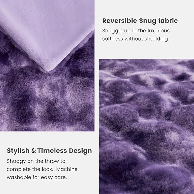 Cozy Bliss Faux Fur Throw Blanket for Couch, Bubble Plush Blanket Queen Size, Fuzzy Soft & Thick Blanket for Bed Sofa Living Room, 90x90 Inches Tie-dye Purple