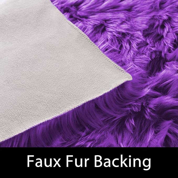 Latepis Washable Runners 2x6 Fluffy Shaggy Rug Purple Faux Sheepskin Fur Rug Small Soft Furry Rugs for Living Room Bedroom Sofa Cute Room Decor Runner