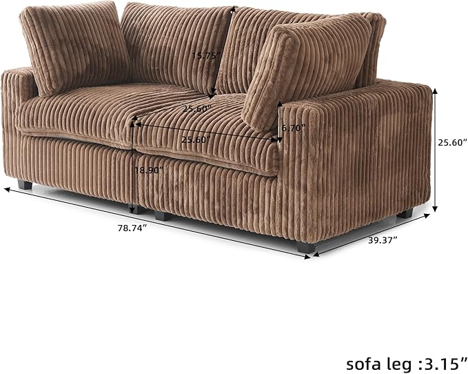 JACH 78" Deep Seat Sectional Couches, Convertable Sleeper Sofa for Living Room, Love Seat Couch, Sofa Covers Washable, Modular Sectional Sofas for Living Room, Apartment, Brown