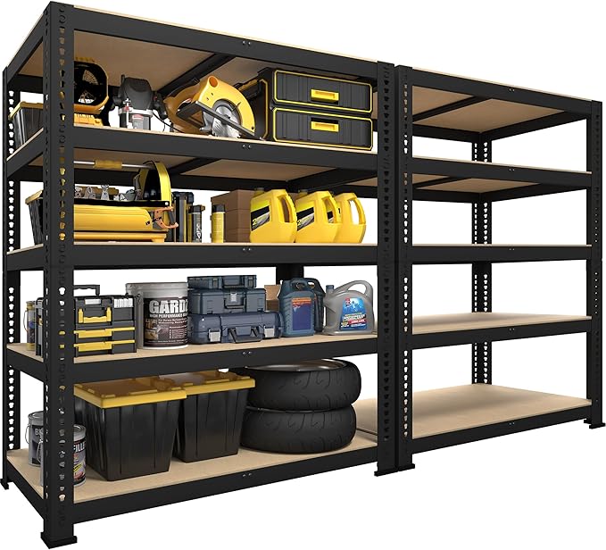 PrimeZone 40" W x 18" D x 71" H Heavy Duty Storage Shelves, 5 Tier Adjustable Garage Storage Shelving, Metal Shelving Unit Utility Rack Shelf for Warehouse Pantry Closet Kitchen, Black, 2 Pack