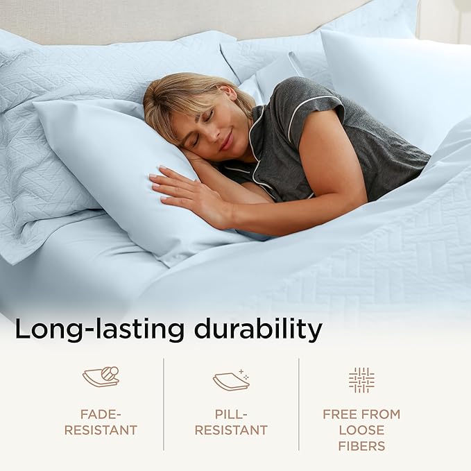 Threadmill 100% Cotton Sheets for Queen Size Bed - 600 Thread Count Queen Bed Sheets Set with 16” Deep Pocket - Sateen Weave 4-Piece Bedding Set with Cooling Effect, Blue