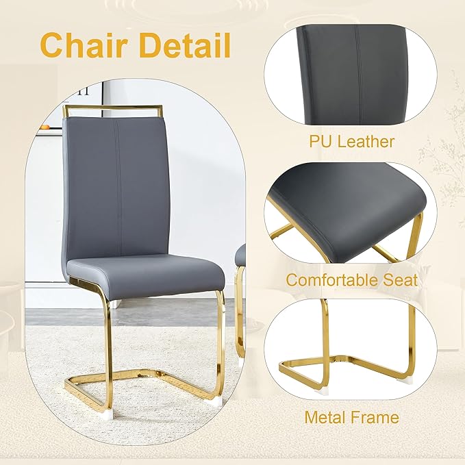 79-inch Modern Dining Table Set for 10 with 1.8 Inch Faux Marble Table Top & 10 PU Leather Chairs, White Luxury Kitchen and Dining Room Furniture Set