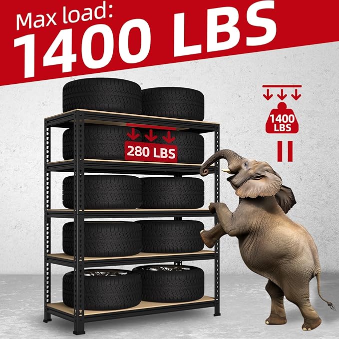 PrimeZone Heavy Duty Garage Storage Shelves, 31.5" W x 16" D x 63" H Adjustable Gargae Shelving, 5 Tier Metal Shelving Unit, Storage Shelf Utility Rack Organizer for Garage, Warehouse, Black, 3 Pack