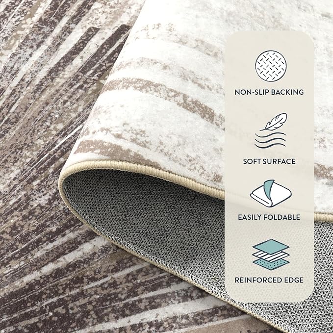 Lahome Modern 8x10 Living Room Rugs - Washable Ultra-Thin Stain Resistant Dining Room Rug, Non-Slip Abstract Print Carpet for Bedroom Office (Brown/Gray, 8'x10')