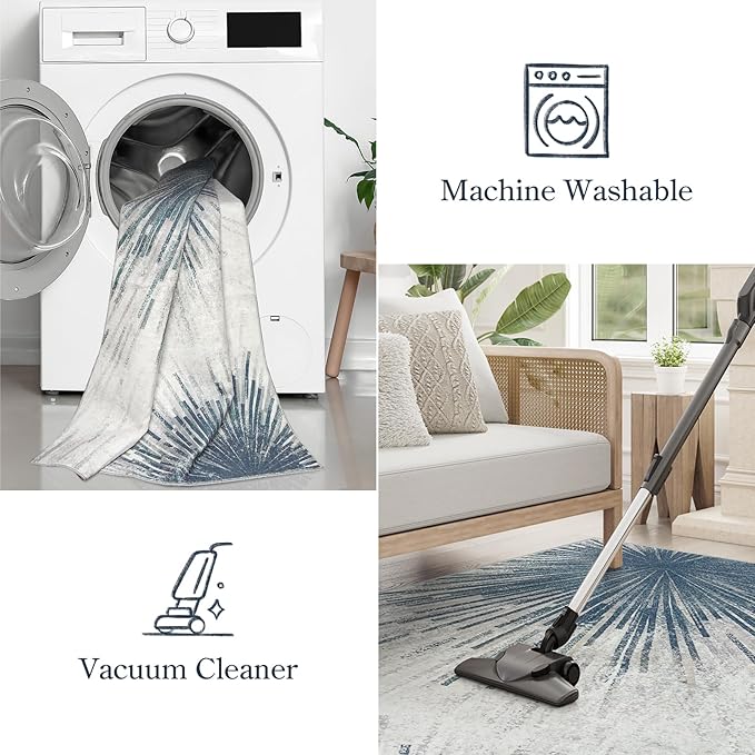 Lahome Modern Floor Rugs for Living Room - Machine Washable Rugs 5x7 Throw Soft Bedroom Area Rug Ultra-Thin Non-Slip Dining Room Rug, Abstract Print Carpet Rug for Office Kitchen (Blue/Gray, 5'x7')