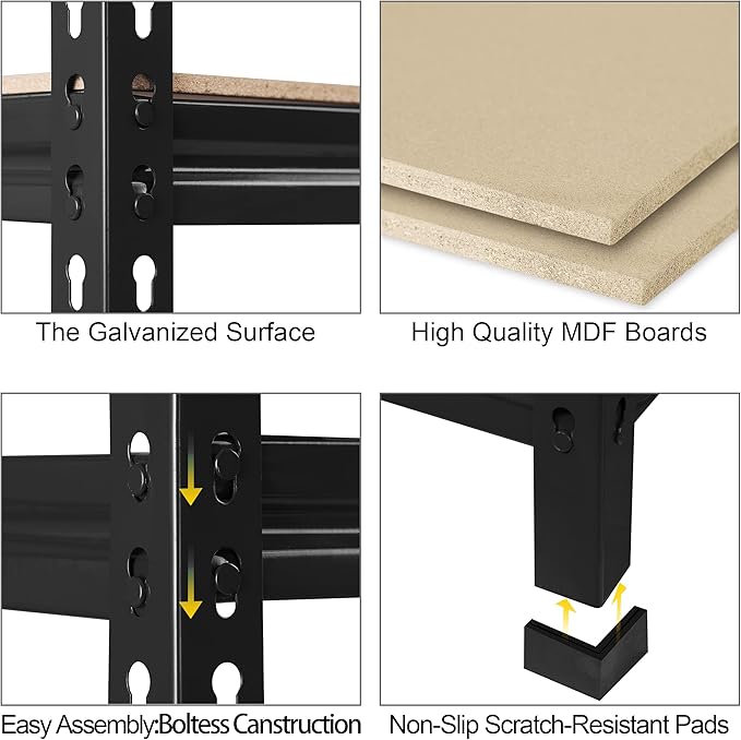 PrimeZone Storage Shelves 5 Packs 5 Tier Adjustable Garage Storage Shelving, Heavy Duty Metal Storage Utility Rack Shelf Unit for Warehouse Pantry Closet Kitchen, 35.5" x 15.75" x 71", Black