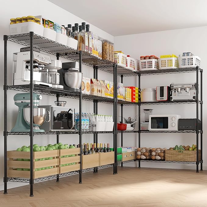 VINGLI 58" W Storage Shelves 1220LBS Heavy Duty Metal Shelving, Upgraded 4 Tier Garage Shelving Unit, Adjustable Wire Shelf for Storage Rack Commercial Pantry Shelf Organizer, 58" W × 13.8" D × 59" H