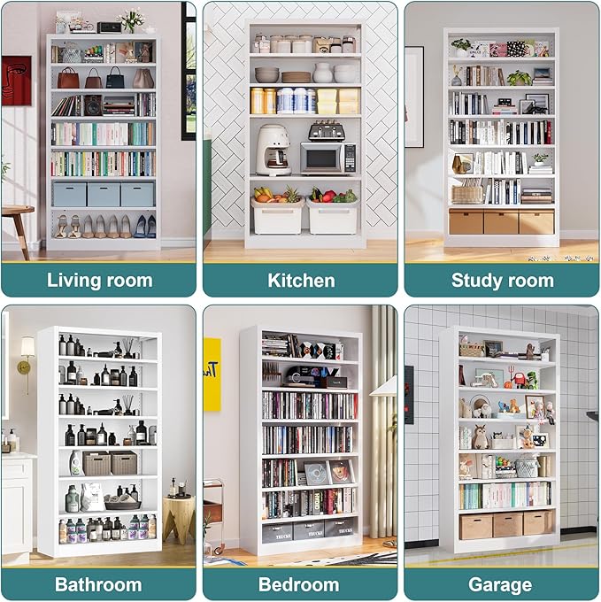 Heavy-Duty Steel Storage with 6 Adjustable Shelves , Metal Shelving Unit for Pantry, Office,Coffee Station– Easy Assembly, Multi-level Organizational Space(White, 7 Tier-55"H x 27.6"W x 11.8"D)