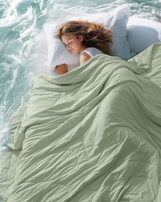 Cooling Comforter Queen Size, Breathable Blanket for Hot Sleepers & Night Sweats, Q-Max>0.46 Tech, Summer Lightweight & Skin-Friendly Bedding, 90"x90", Sage