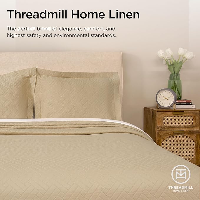 Threadmill Luxury Cotton Blankets for Twin Size Bed | All-Season 100% Cotton Twin Blanket for Bed | Criss Cross Jacquard Lightweight, Soft & Cozy Coverlet, 350GSM, 68 x 90 inches | Beige