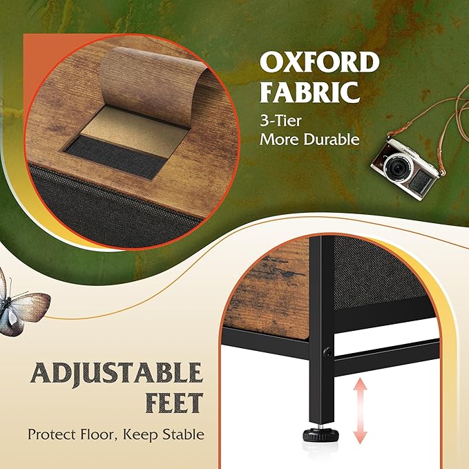 WLIVE 9-Drawer Dresser, Fabric Storage Tower for Bedroom, Hallway, Entryway, Closet, Tall Chest Organizer Unit with Fabric Bins, Steel Frame, Wood Top, Easy Pull Handle, Rustic Brown Wood Grain Print